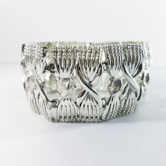 Vintage Coro Pegasus Wide Silver Tone Link Bracelet Mid Century Modern 1950s - Picture 7 of 10